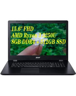 Acer Aspire 3 15.6 inch FHD (1920 x 1080) ComfyView Laptop, AMD Ryzen 3 3250U up to 3.5GHz, 8GB DDR4, 512GB SSD, HDMI, Wi-Fi, Bluetooth, Webcam, Windows 10 Home S, TWE Sleeve