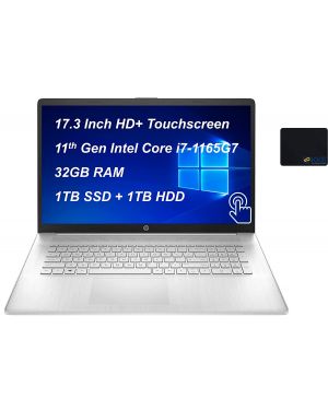 2021 Newest HP Laptop, 17.3 inch HD+ Touchscreen, 11th Gen Intel Core i7-1165G7 Processor, 32GB DDR4 Memory, 1TB PCIe SSD + 1TB HDD, Webcam, DVD-RW, WiFi-6, Backlit Keyboard, Win10 Home, KKE Mousepad
