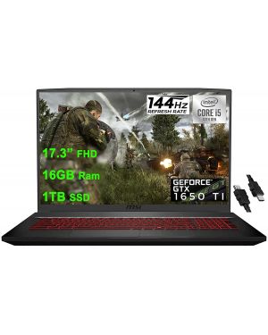 MSI 2021 Flagship GF75 Thin Gaming 17 Laptop 17.3 inch FHD IPS 144Hz 10th Gen Intel 4-Core i5-10300H(Beat i7-8850H) 16GB RAM 1TB SSD GeForce GTX 1650Ti 4GB Backlit USB-C Win10 + iCarp HDMI Cable